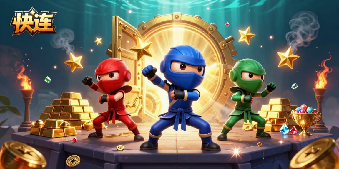 快连 ignites excitement with ninja chameleons in action amidst piles of riches in this casino-themed scene.