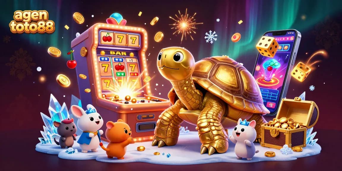 Spin to win at agen toto88 with colorful 3D slot machines and adorable characters in a vibrant casino scene.