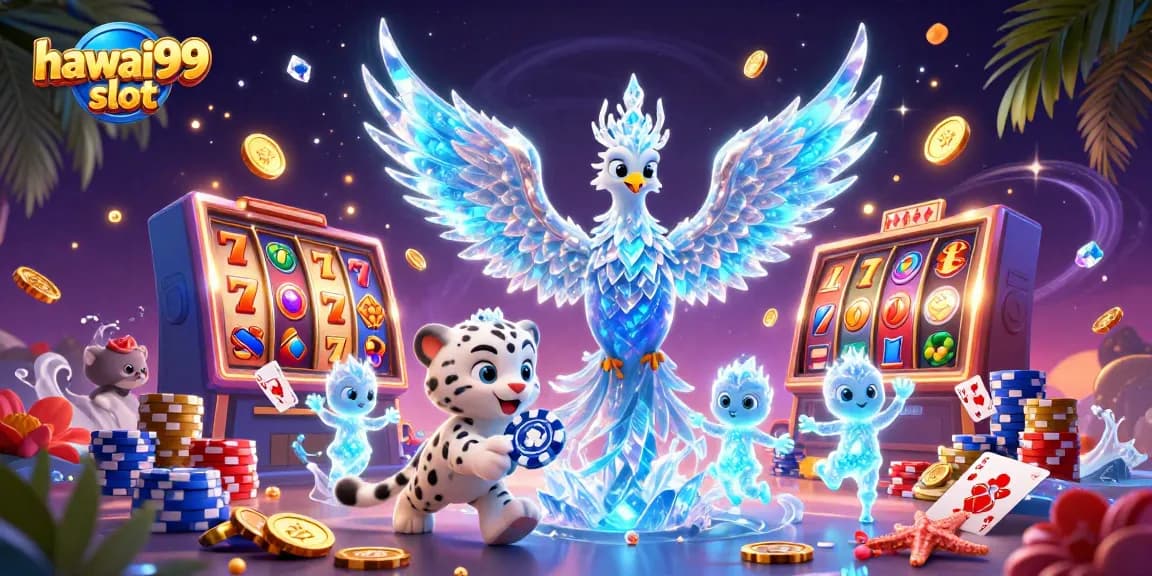 Engage with hawai99 slot gameplay, featuring characters amidst vibrant casino elements and a lively atmosphere.