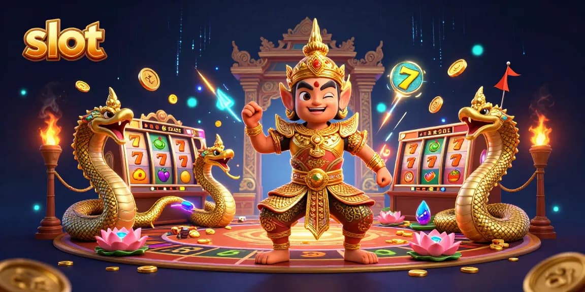 Spin the slot reels surrounded by mythical characters and vibrant casino elements.