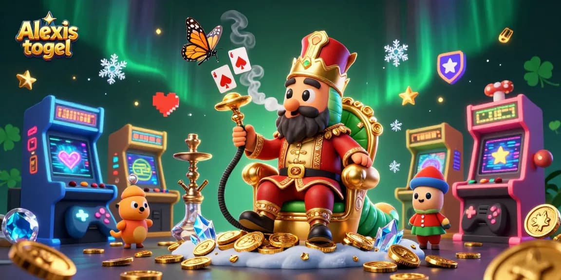 Experience the thrill of Alexistogel with a vibrant 3D illustration showcasing gambling excitement and colorful elements.