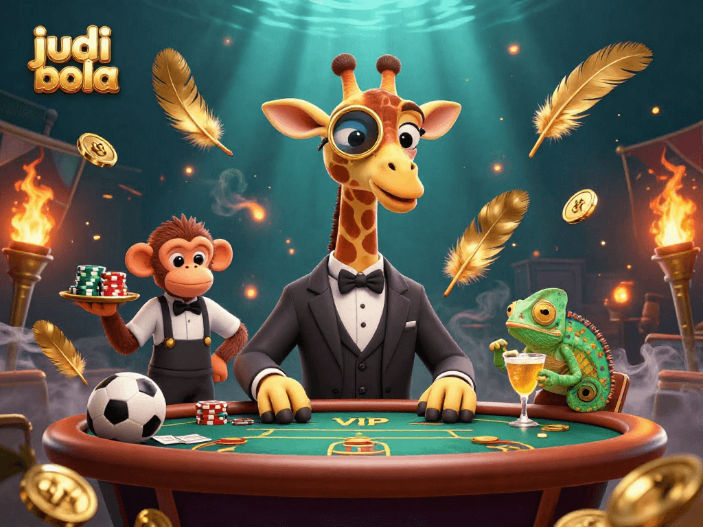 Engage in judi bola excitement with a high-roller giraffe at a VIP betting scene.