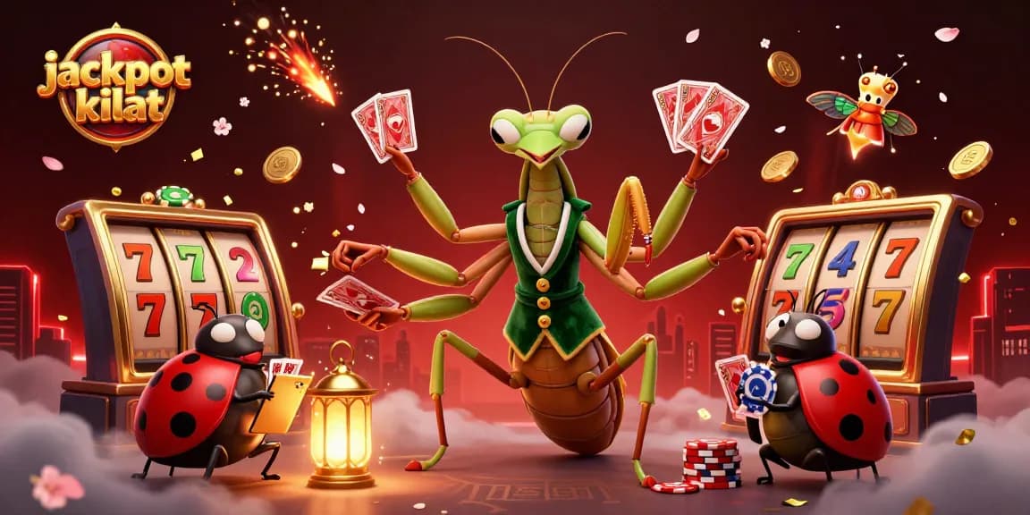 Experience jackpot kilat thrills with animated characters in a vibrant casino illustration.