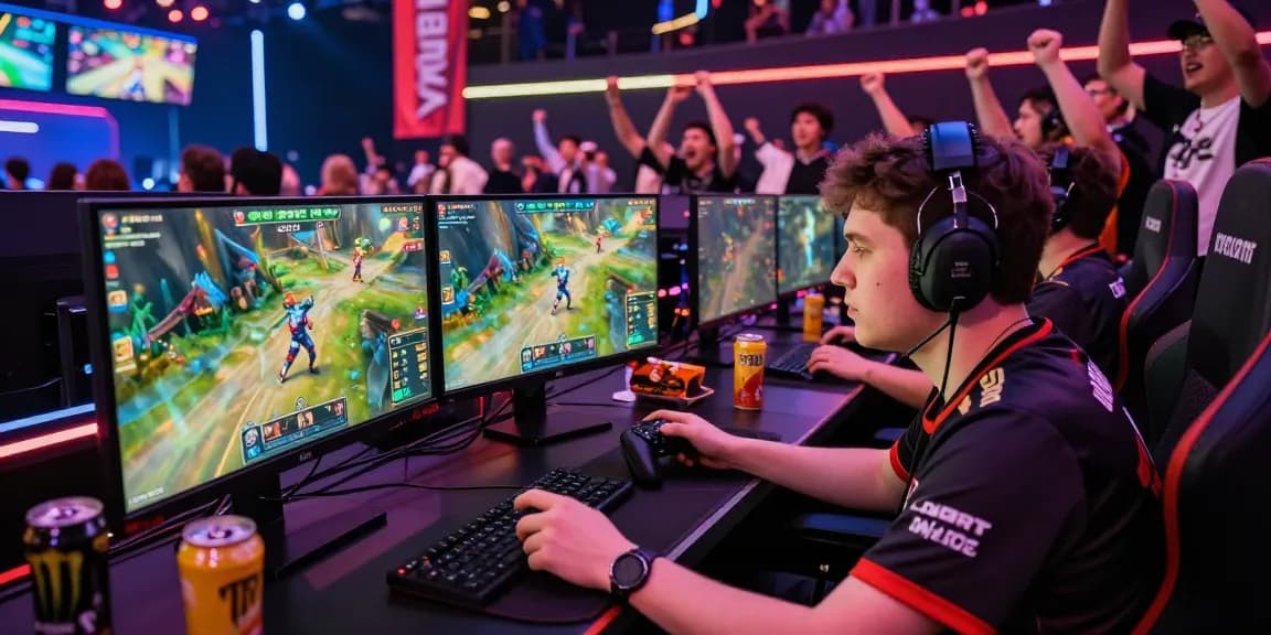 Esports player focused on kecak4d gaming action in vibrant arena atmosphere
