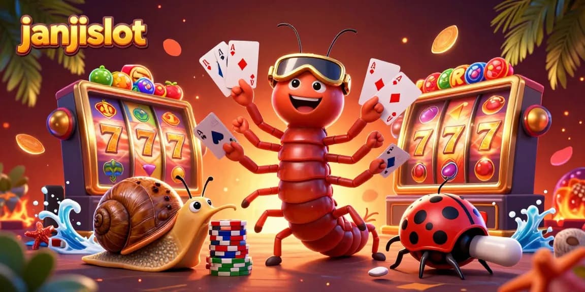 Experience the thrill of janjislot with 3D characters and vibrant slot elements in an exciting casino scene.