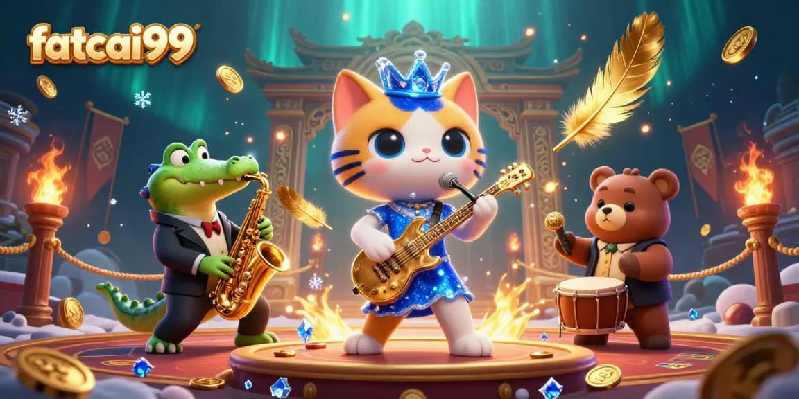 Engage in thrilling gaming with fatcai99 at this vibrant casino stage featuring captivating characters.