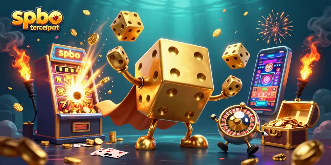 Engage with spbo tercepat through a vibrant 3D casino scene featuring dynamic golden dice and wins.