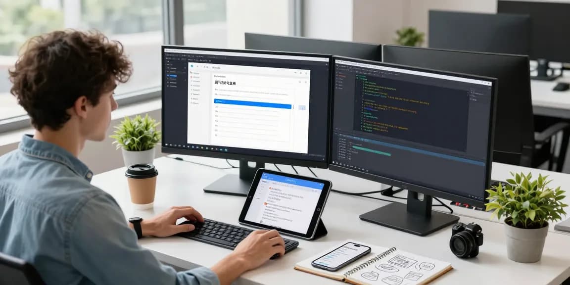Developer working on 纸飞机中文版 interface in a modern tech workspace.