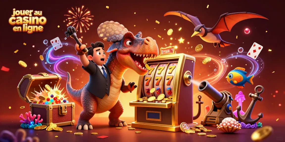 Jouer au casino en ligne : Un pachycephalosaurus remporte des jackpots et attire les pièces d'or.