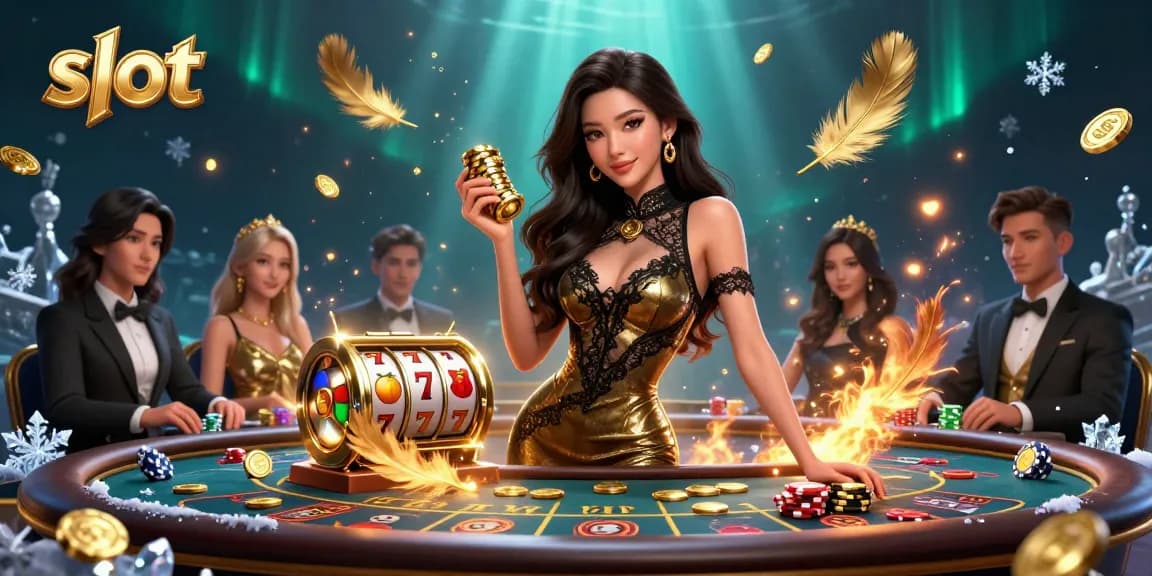 Spin to win at the slot game with a glamorous woman in a high-stakes casino