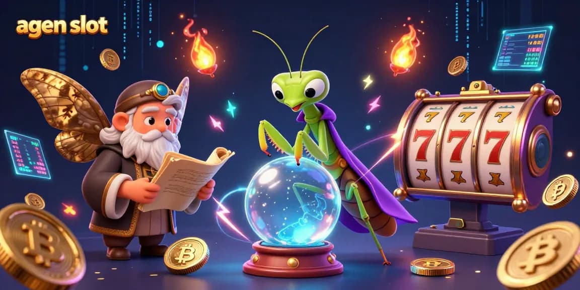 Engage with agen slot in a vibrant, dynamic setting filled with slot elements and crypto coins.