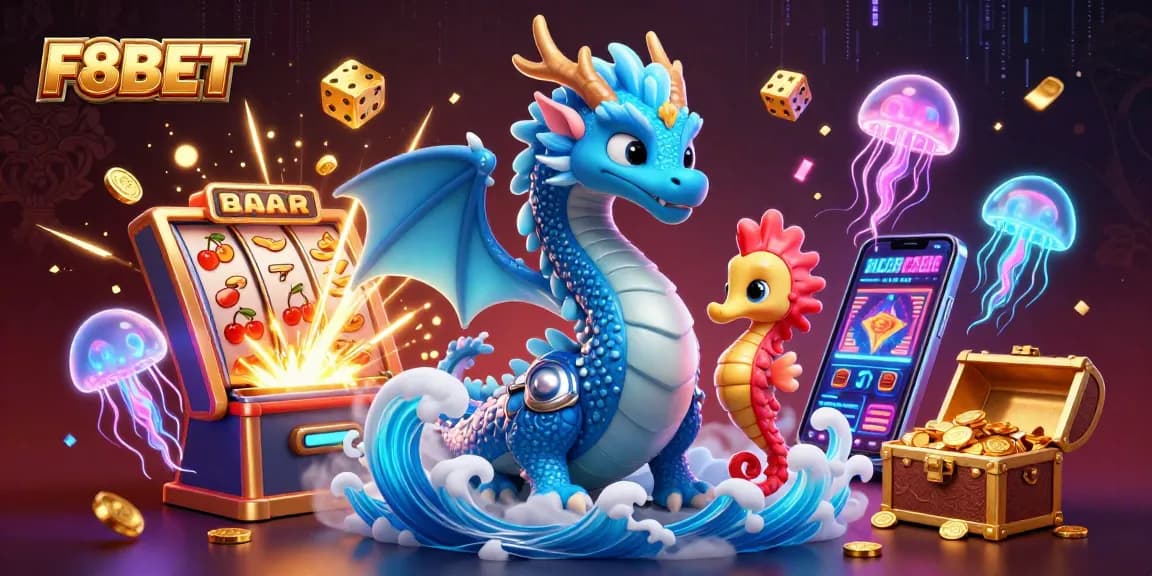 Experience exciting gameplay at F8BET with thrilling slot machines, neon jellyfish, and spectacular treasures.