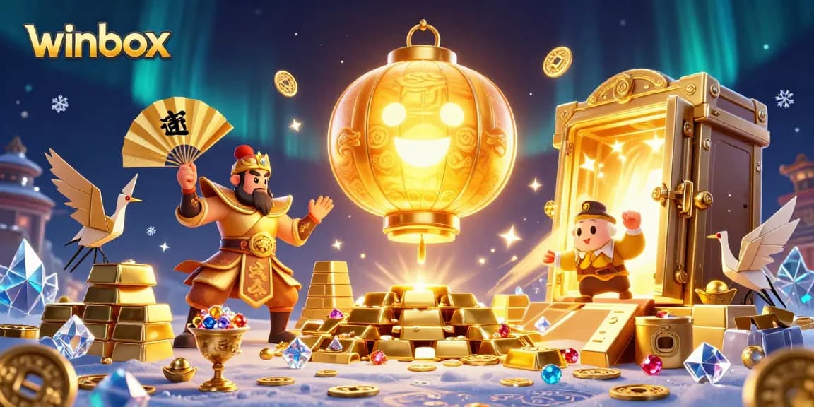 Winbox showcases excitement with a mystical lantern spirit above a vibrant casino scene.
