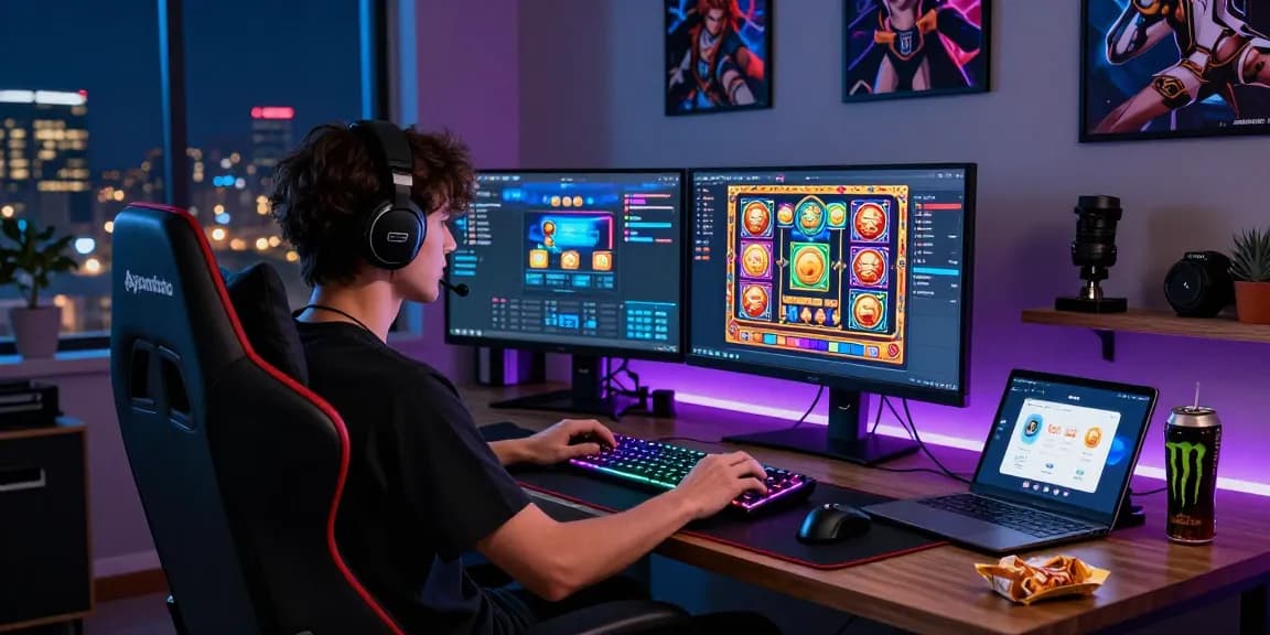 Ayamtoto login dalam lingkungan bermain game online modern dengan gamer terfokus pada layar.