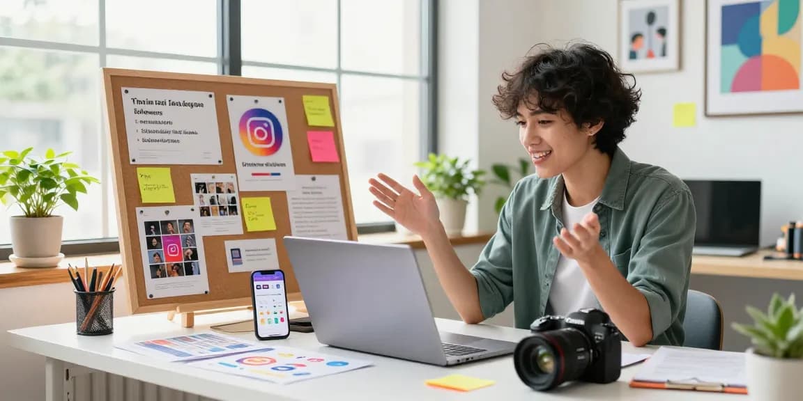 Buy Instagram followers and enhance social proof in a vibrant creative workspace.