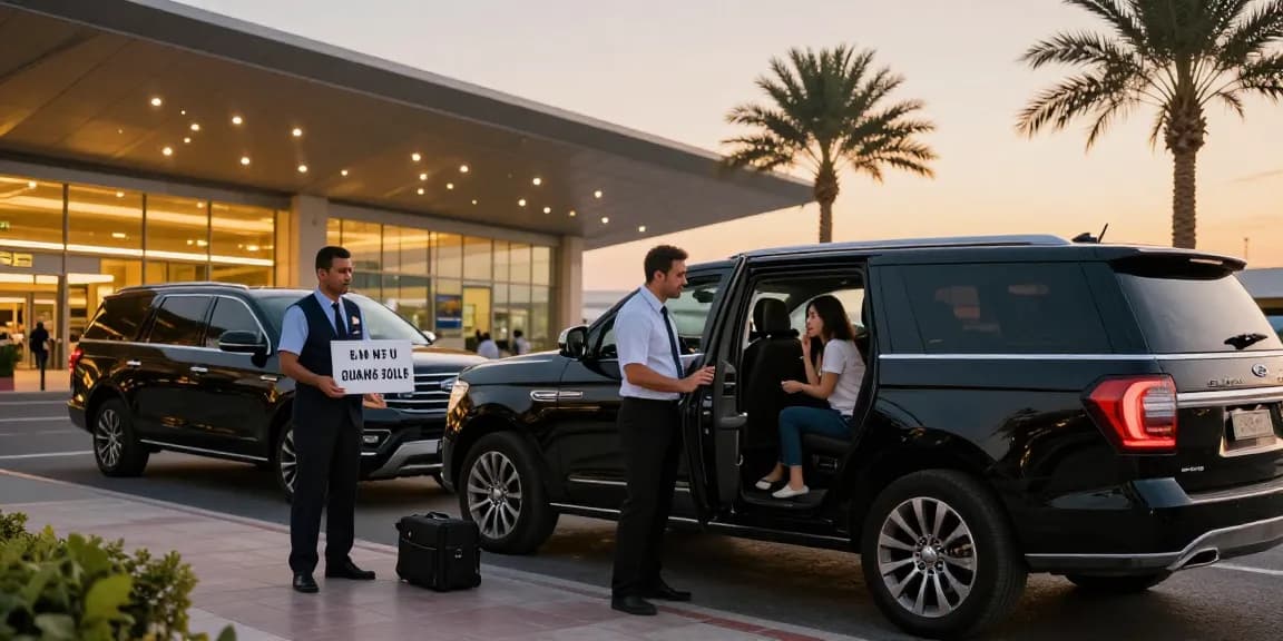 airport transfers service dubai with professional chauffeur and luxury vehicle at Dubai airport