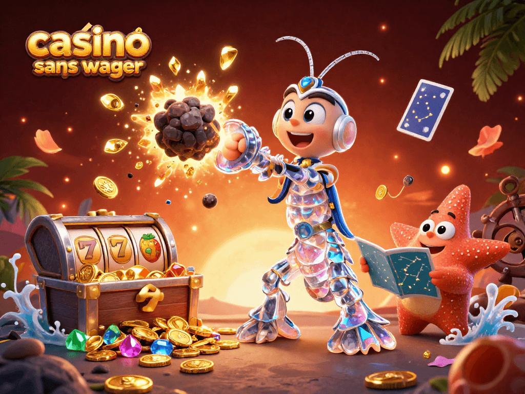 Jouez au casino en ligne sans wager avec des machines à sous colorées et des personnages animés dans un décor dynamique.