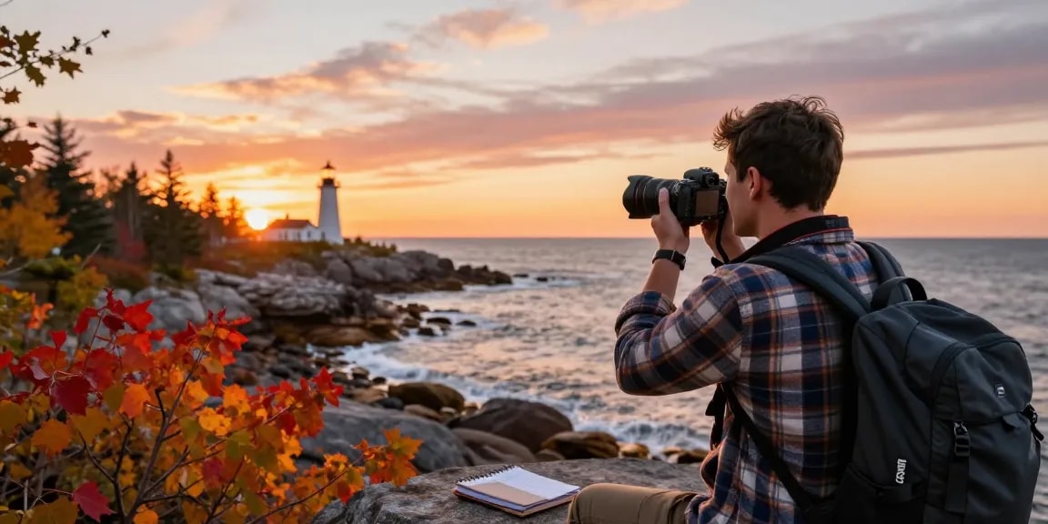 Serge Robichaud enjoying the fall coastal beauty in New Brunswick, capturing vibrant sunset views.
