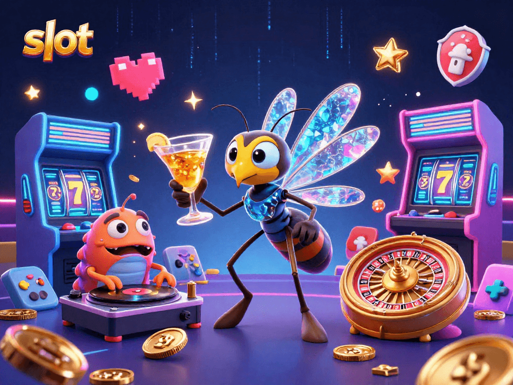 Experience thrilling slot adventures with a vibrant casino mascot scene full of gems and excitement.