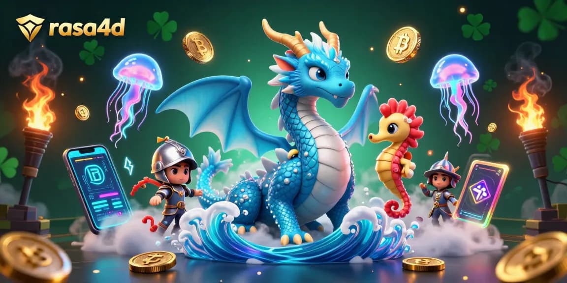 Engage with rasa4d's vibrant casino gaming scene featuring a majestic dragon and crypto elements.