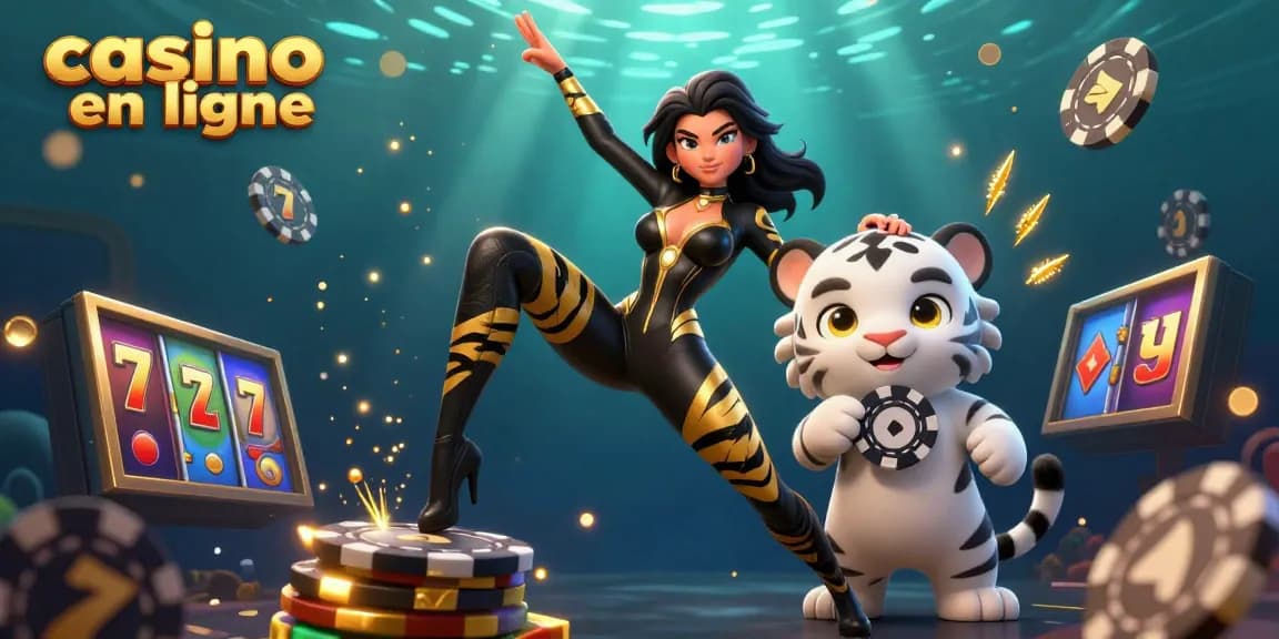 Vivez l'excitation du casino en ligne avec des symboles de machines à sous vibrants et un adorable tigre bébé.