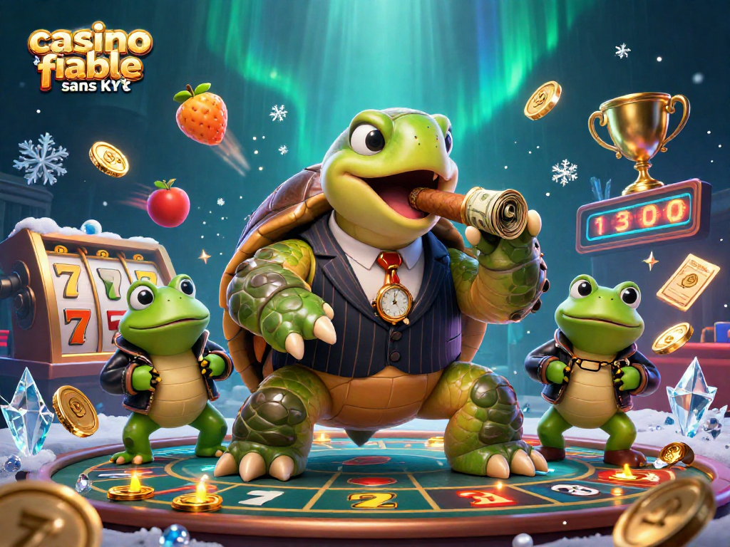 Jouez avec plaisir dans un casino fiable sans KYC, entouré d'un décor animé.