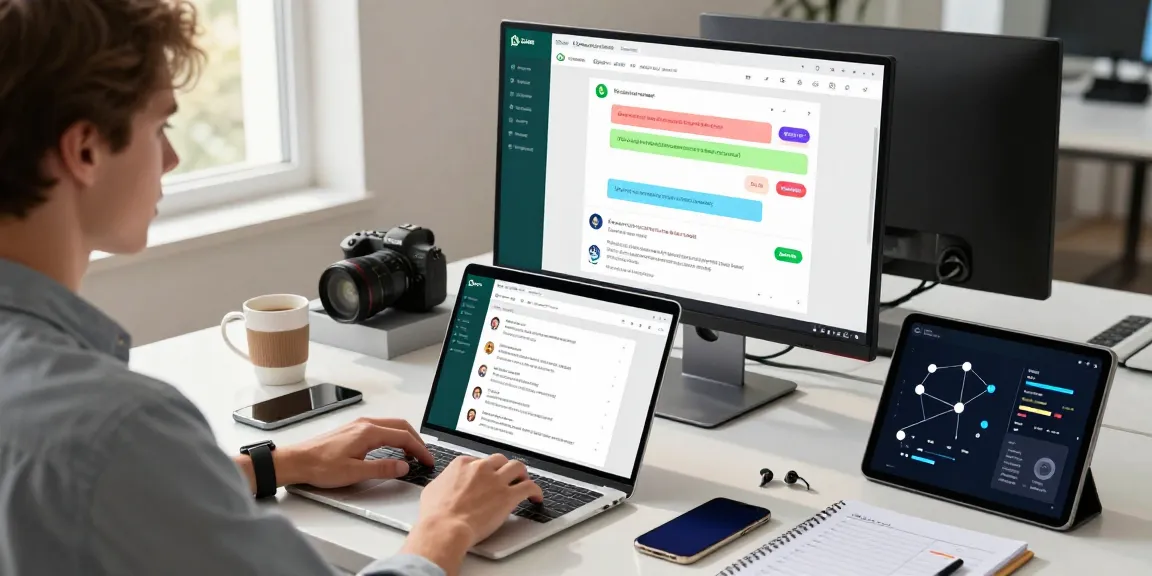 Professional workspace with WhatsApp網頁版 open on laptop, showcasing effective messaging.
