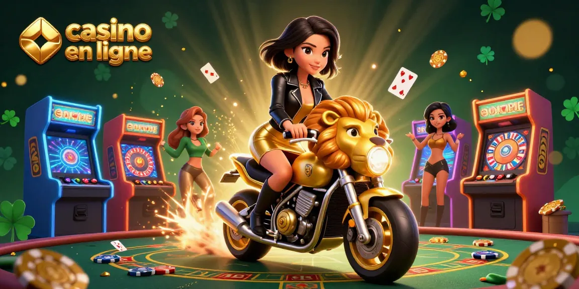 Participez à des jeux de casino en ligne passionnants mettant en scène une femme glamoureuse avec une mascotte lion doré.