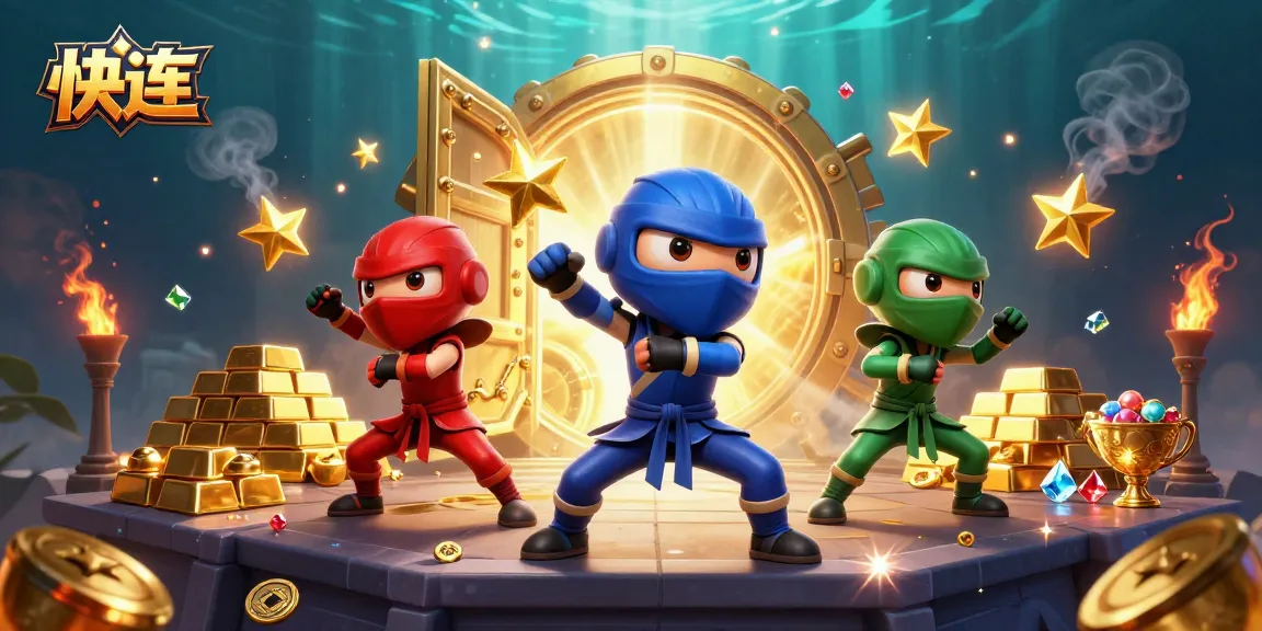 快连 ignites excitement with ninja chameleons in action amidst piles of riches in this casino-themed scene.