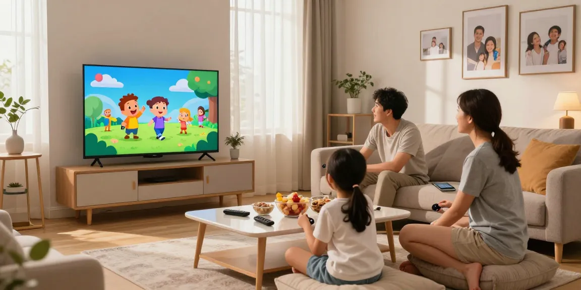 Family enjoying IPTV together in a cozy living room, highlighting the flexibility of IPTV streaming.