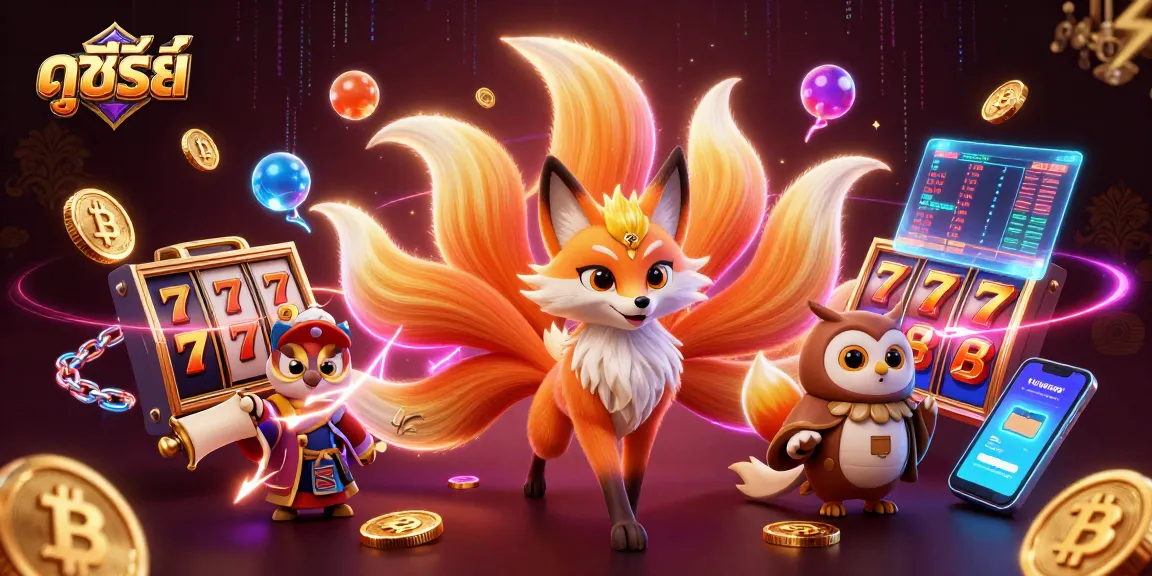 Experience ดูซีรี่ย์ with vibrant cartoon characters amidst a casino-themed backdrop featuring glowing gaming elements.