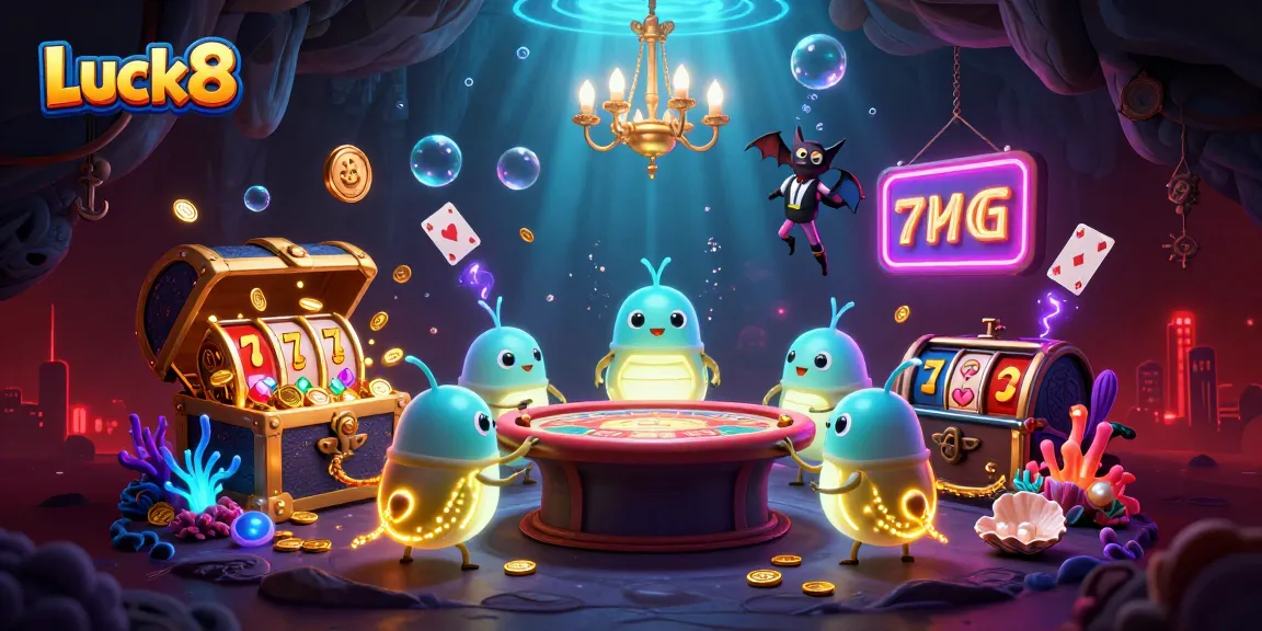 Experience the luminescent excitement of Luck8 in a vibrant underwater casino scene.