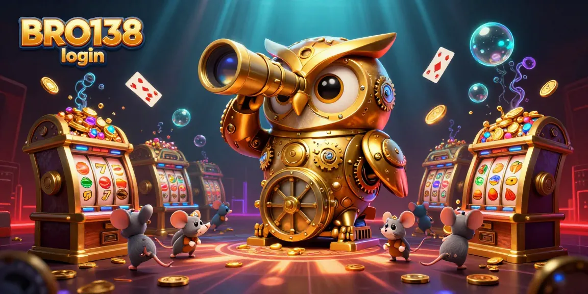 Engage with BRO138 login to spin slots and win, featuring a vibrant 3D casino scene.