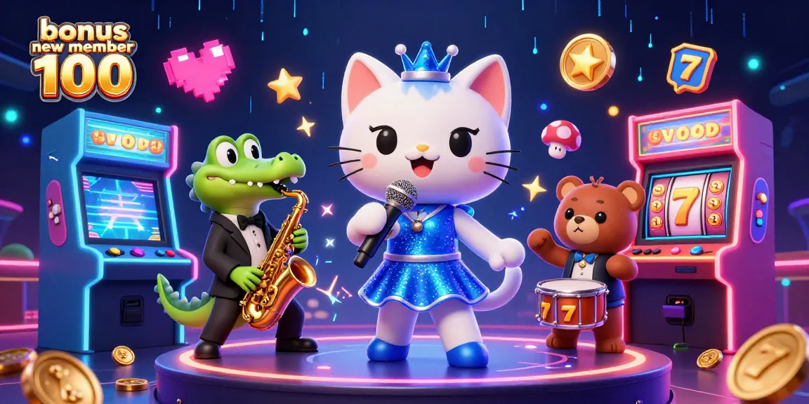 Engage with the bonus new member 100 and enjoy exciting casino games alongside colorful characters in a vibrant atmosphere.