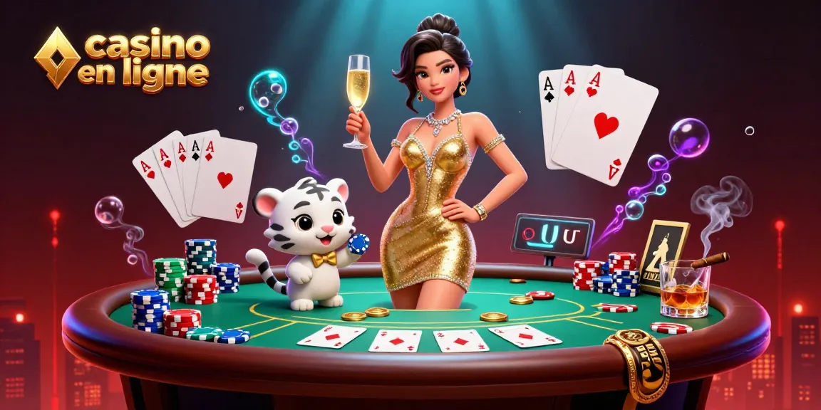 Vivez l'excitation de gagner au casino en ligne avec une scène glamour mettant en vedette une robe de cocktail étincelante et un tigre porte-bonheur.