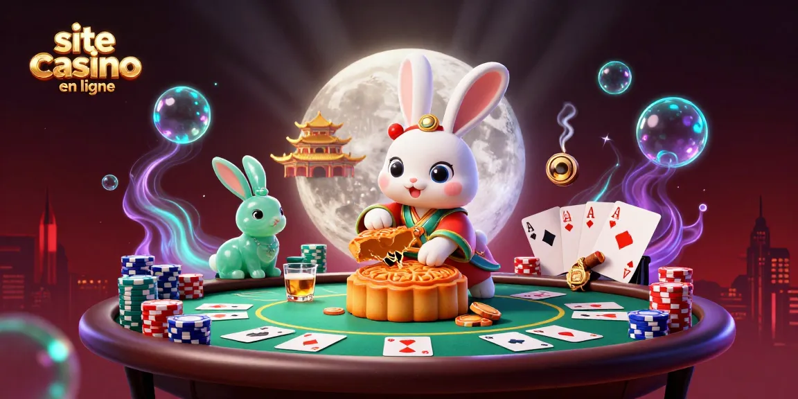 Gagnez au site casino en ligne en voyant un lapin de lune jouant avec des jetons sur la surface lunaire.