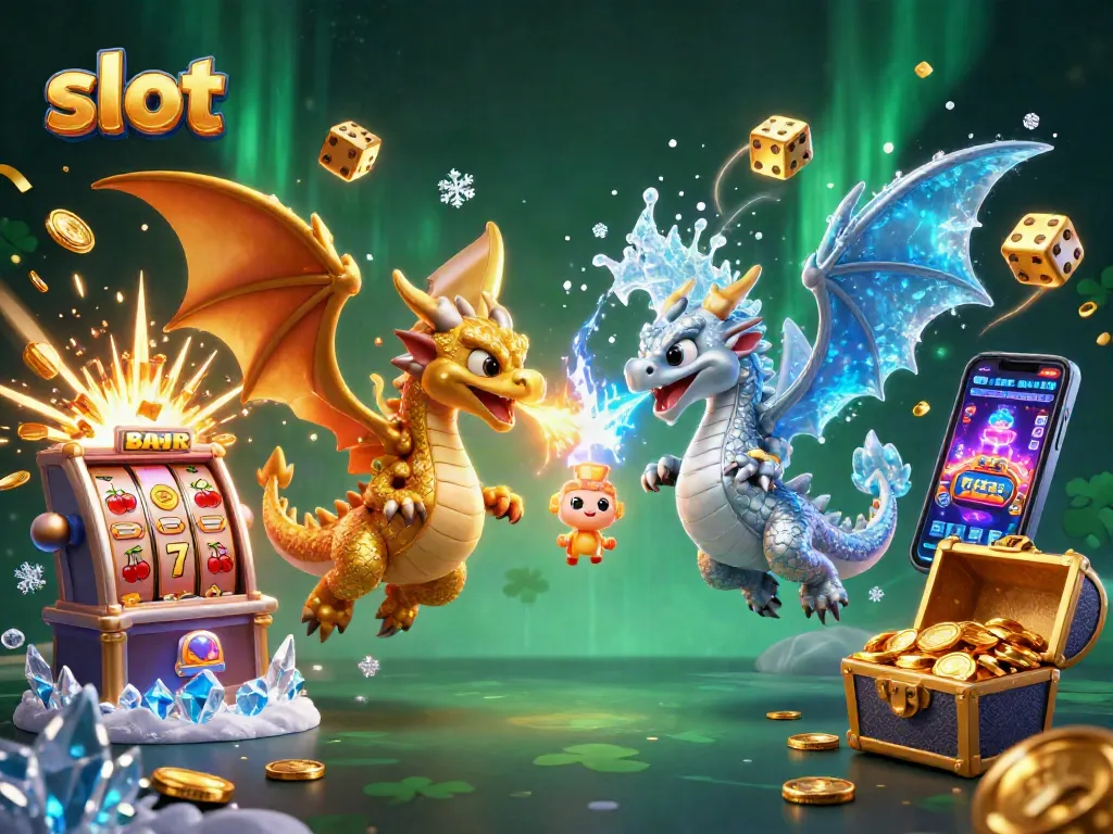 Slot memberikan pengalaman bermain yang luar biasa dengan karakter naga berapi dan es terbang di antara simbol jackpot yang menarik.