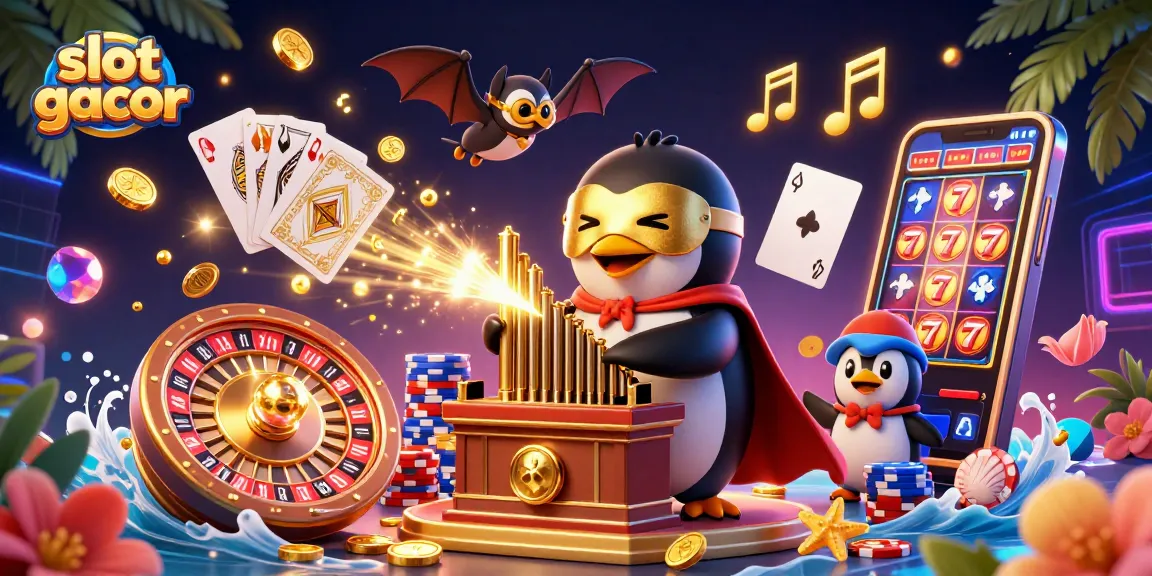 Engage with slot gacor excitement featuring a penguin organist shooting golden coins.