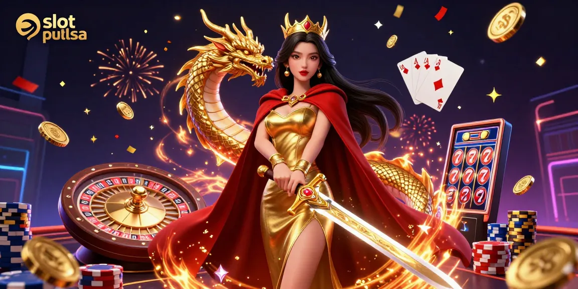 Experience the excitement of slot deposit pulsa with our immersive casino-themed illustration featuring vibrant elements.