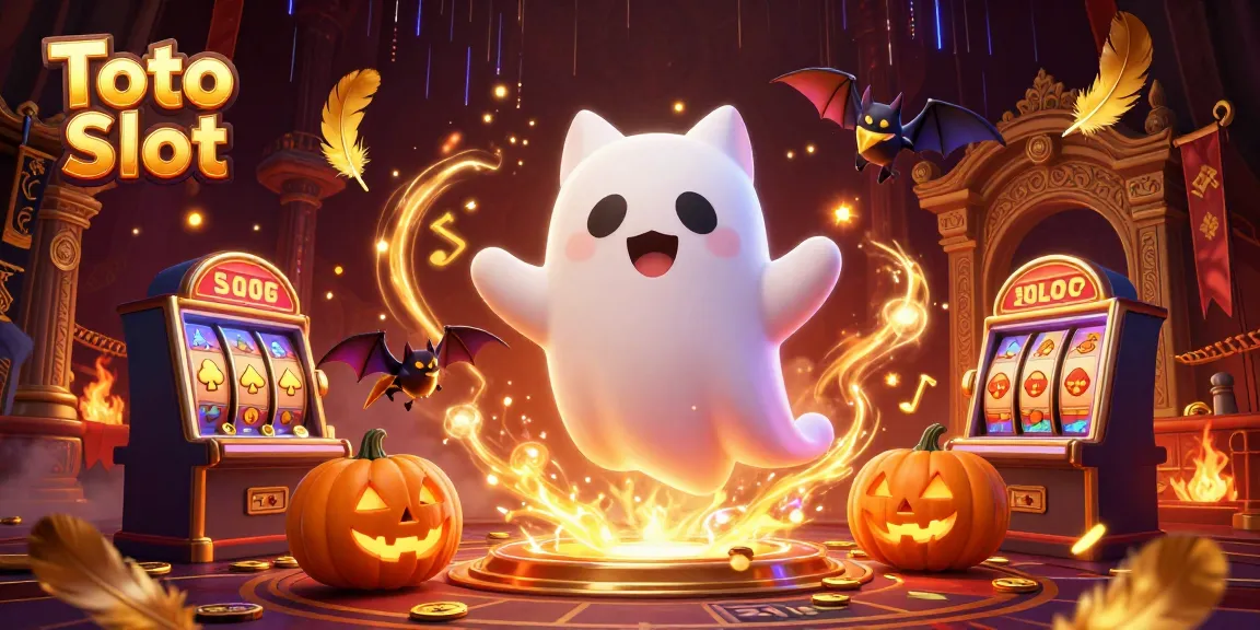 Menggoda kesempatan bermain Toto Slot, kucing hantu lucu melayang di kasino dengan arah slot dan laba-laba.