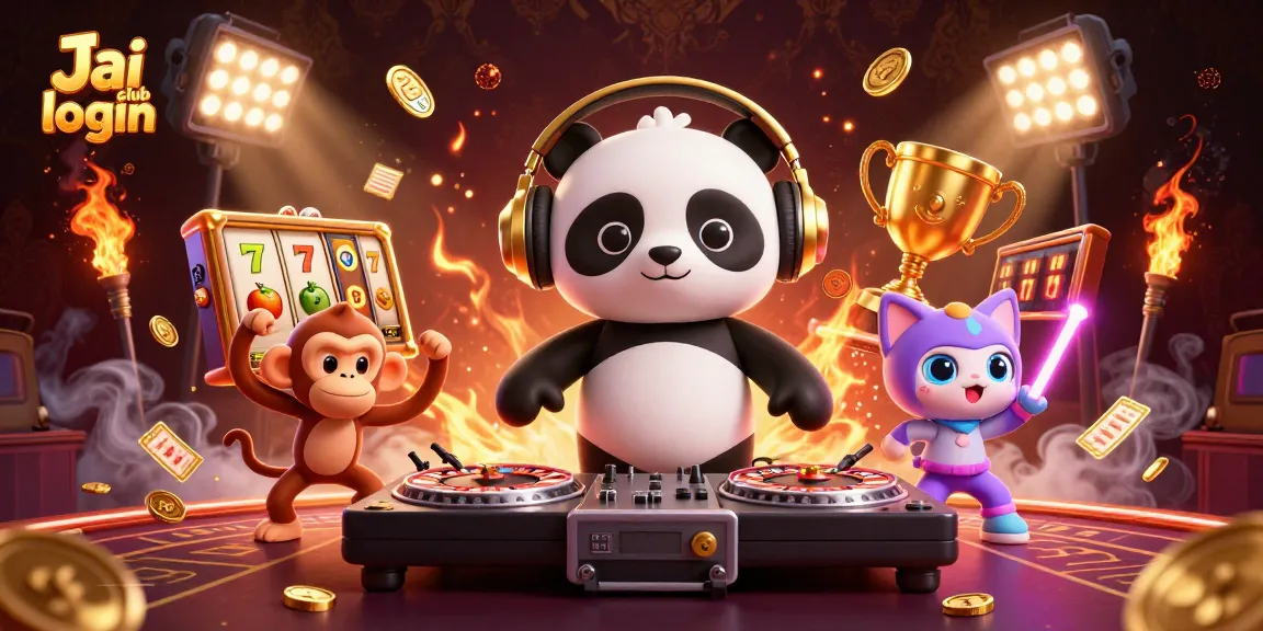 Experience thrilling gameplay with Jai club login in this vibrant 3D casino scene, showcasing engaging characters.