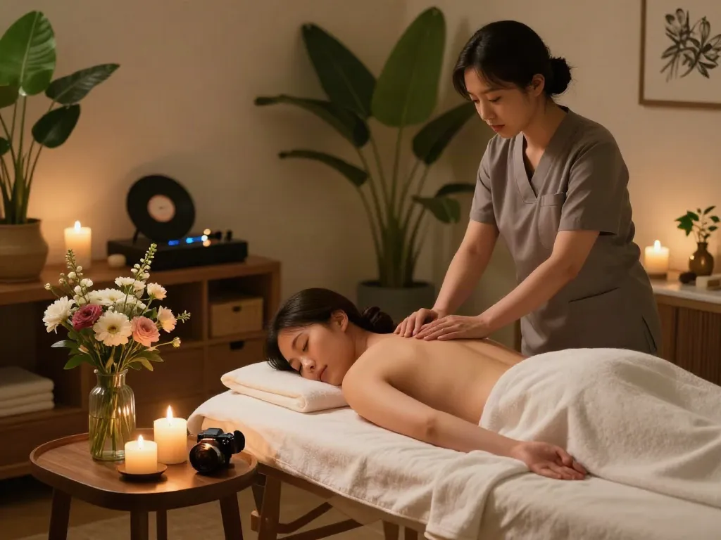 서울출장마사지 therapy session in a tranquil home spa environment