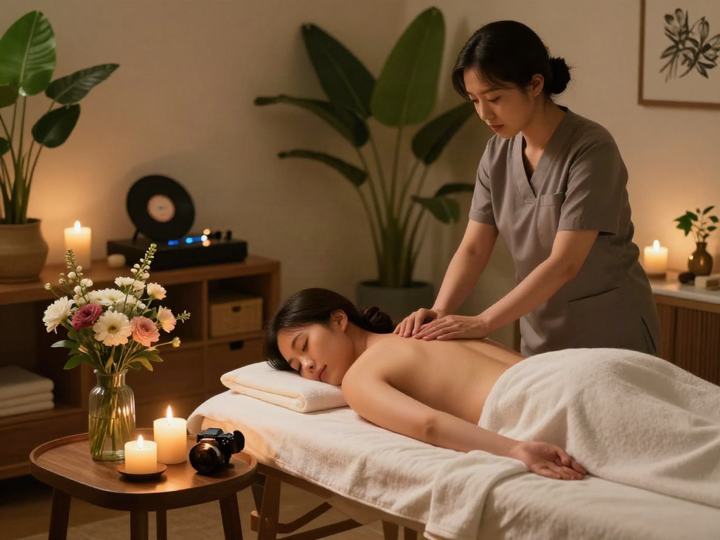 서울출장마사지 therapy session in a tranquil home spa environment