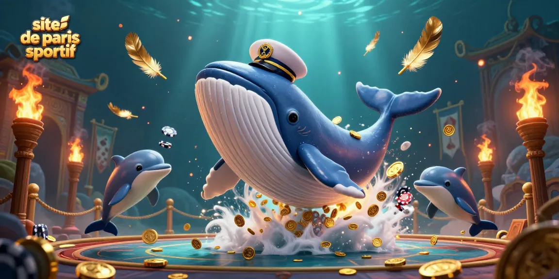 Pariez sur le site de paris sportif avec un énorme cétacé et des dauphins captivants jouant avec des jetons.
