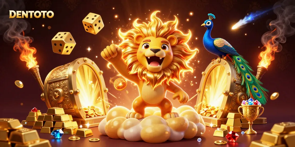 DENTOTO offers thrilling slot games with golden elements and vibrant character designs in this rich scene.