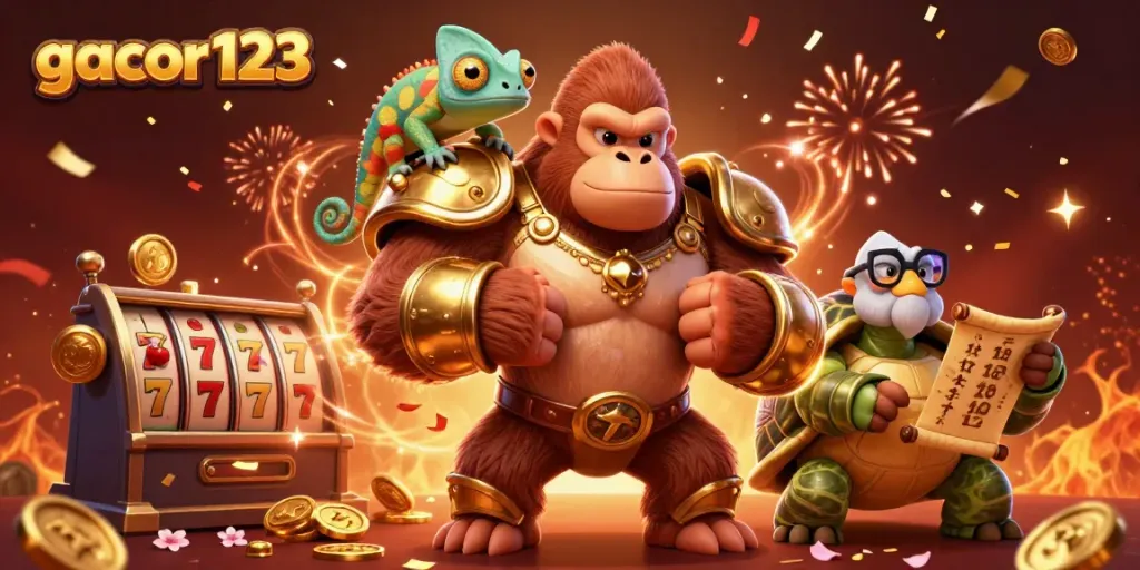 Experience the thrill of gacor123 casino games with dynamic 3D characters and vibrant celebration.