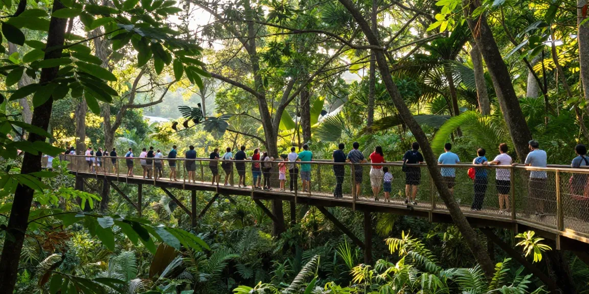 Treetop Walkway experience with visitors enjoying views among trees