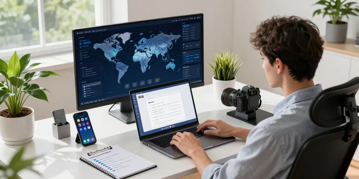 快连 software interface on a modern workspace laptop, showcasing innovative network solutions.