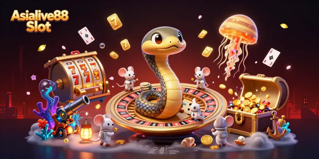 Experience the thrill of Asialive88 Slot with 3D characters and casino elements in vibrant detail.