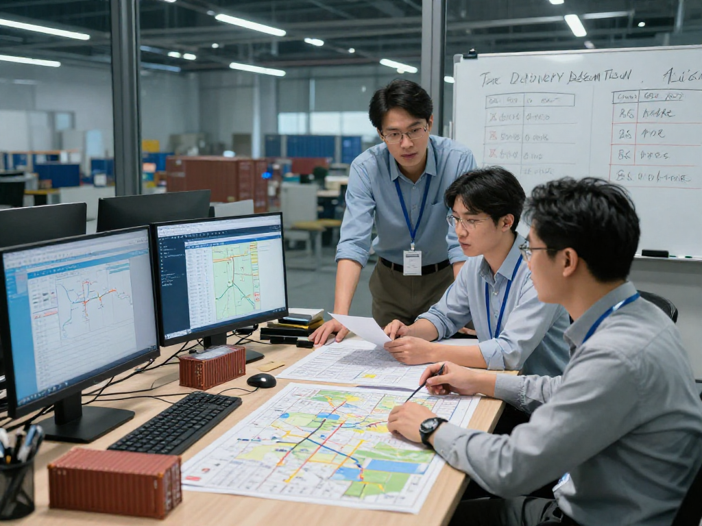 Ocargo Transport Dortmund: Logistikteam analysiert Transportdaten in modernem Büro